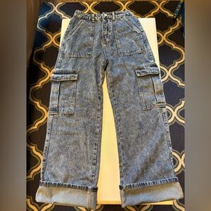 SHEIN Womens XS/Size 2 High Rise Relaxed Denim Wide Leg Cargo Jeans